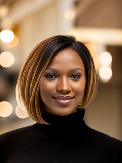 Asymmetric Sleek Bob with Caramel Ombre