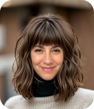 Wavy Lob with Full Bangs