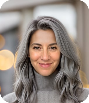 Gray Side-Parted Long Hair with Soft Waves